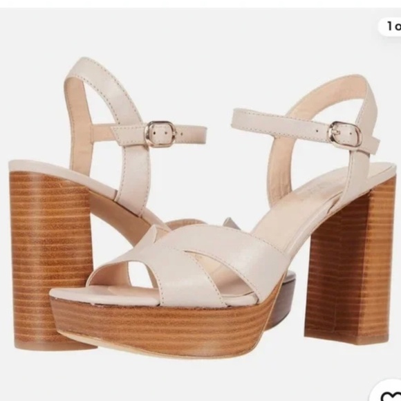 Kate Spade Delight Platform Heel Sandal Nude Leather Heeled Ankle Strap Pump 9 - Picture 3 of 8